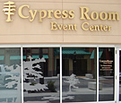 Cypress Room Event Center at UCF - Reverse Channel Letters & Etched Style Vinyl Window Decoration